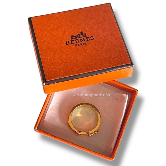 Hemes Boucle Sellier Gold Scarf Ring Buckle Belt Motif Ring With Box